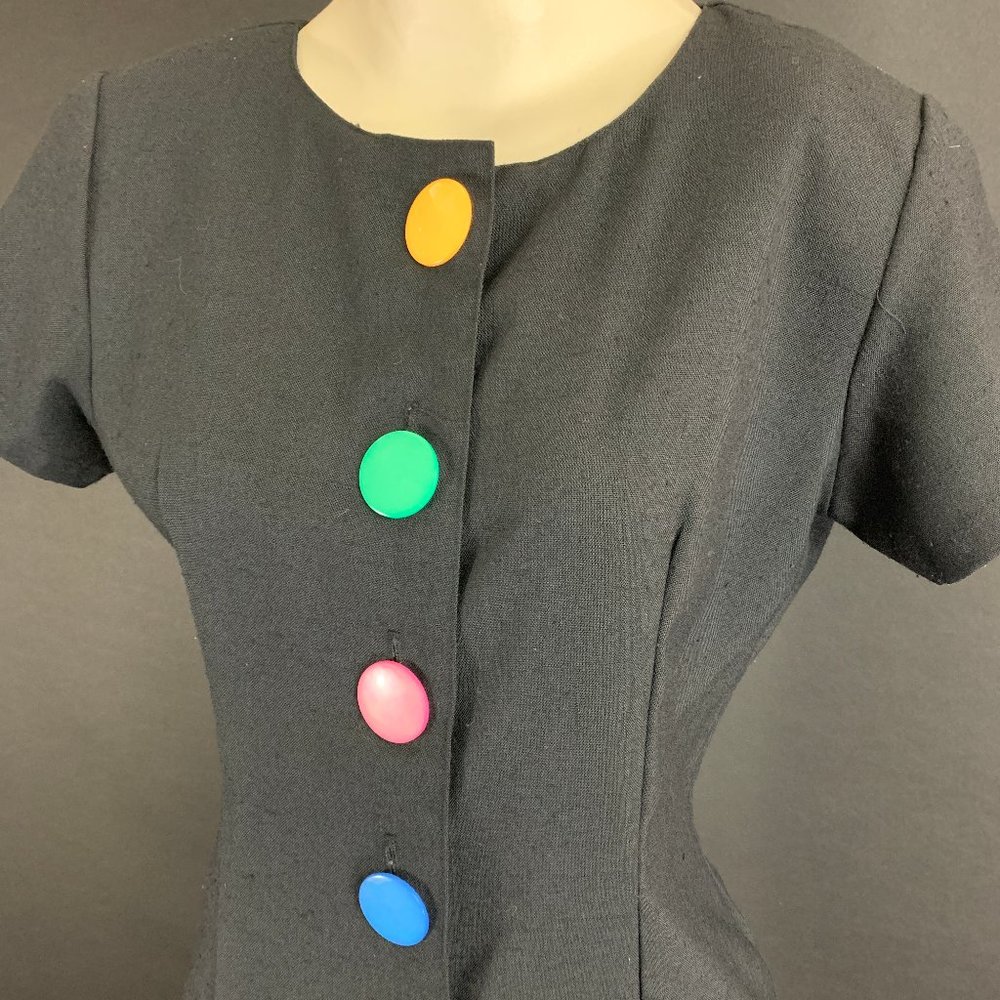80s David Mitchell Colorful Big Button Sheath Dress - Picture 3 of 15